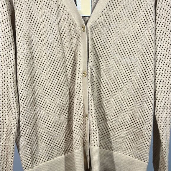 Michael Kors Cream Cardigan Sweater V-Neck Ribbed - Picture 4 of 7